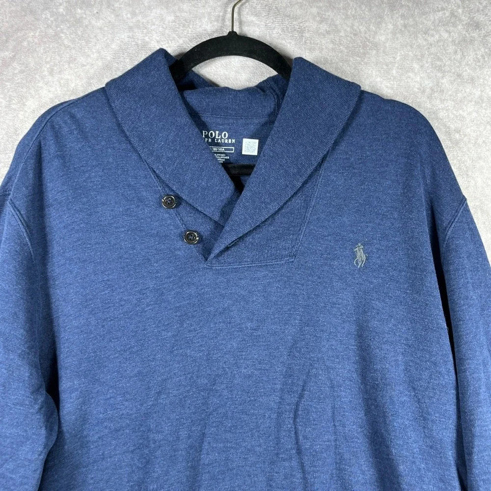 Polo Ralph Lauren Luxury Jersey Shawl‎ Pullover Sweater Mens L Blue Knit Preppy